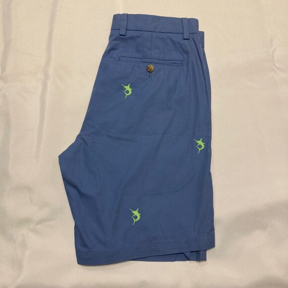 Vineyard Vines "Breaker Short" Blue w/ Neon Green Sailfish Golf Shorts Men's W30 - Picture 3 of 8